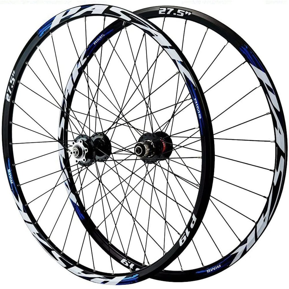 ZECHAO 26/27.5/29inch Mountain Wheelset,32 Holes Bike Wheel Disc Brake Double Wall Rim Quick Release 7 8 9 10 11 Speed Cassette Freewheel Wheelset (Color : Blue, Size : 26INCH)