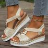 Ladmiple Espadrille Wedge Black Women's Platform Sandals Wedge Ankle Strap Open Toe Sandals view 2