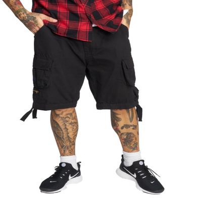 Brandit Individual WEAR Men's Relaxed Durable Cotton Lightweight Breathable Belted Multi Pocket Casual Outdoor Cargo Shorts, Black, Medium