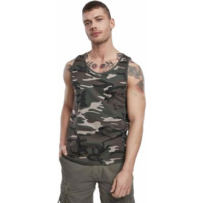 Brandit Individual Wear Men's Essential Cotton Lightweight Soft Breathable Long Round Neck Active Everyday Training Tank Top, Woodland, X-Large
