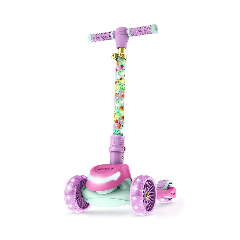 Jetson Disney Princess 3-Wheel Kick Kids Scooter, LED Lights on Stem & Light-Up Wheels, Lightweight Frame, Height-Adjustable Handlebar, Lean-to-Steer System, Easy-Fold Mechanism, Ages 3+, JPRNS2-3KIK