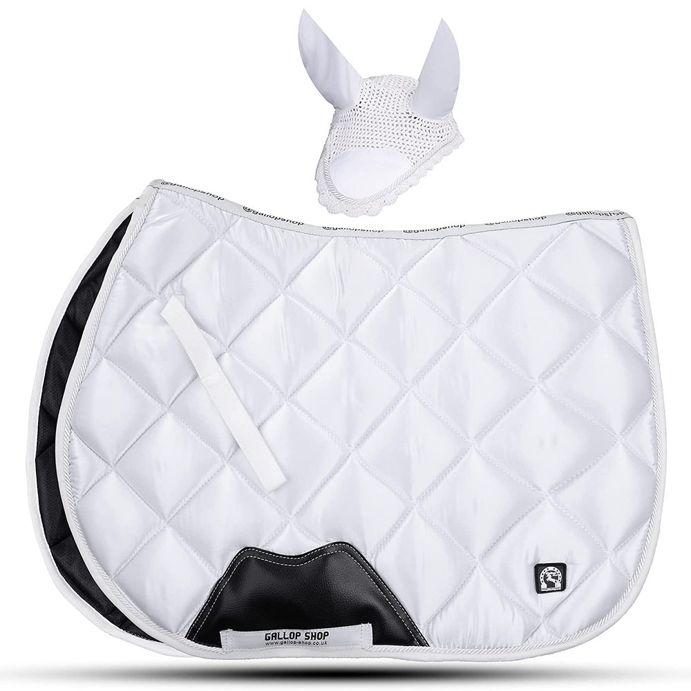 Gallop Shop Glow Satin All Purpose Saddle Pad/Horse Numnah Cloth/Saddle Pad (White, Cob/Pony)