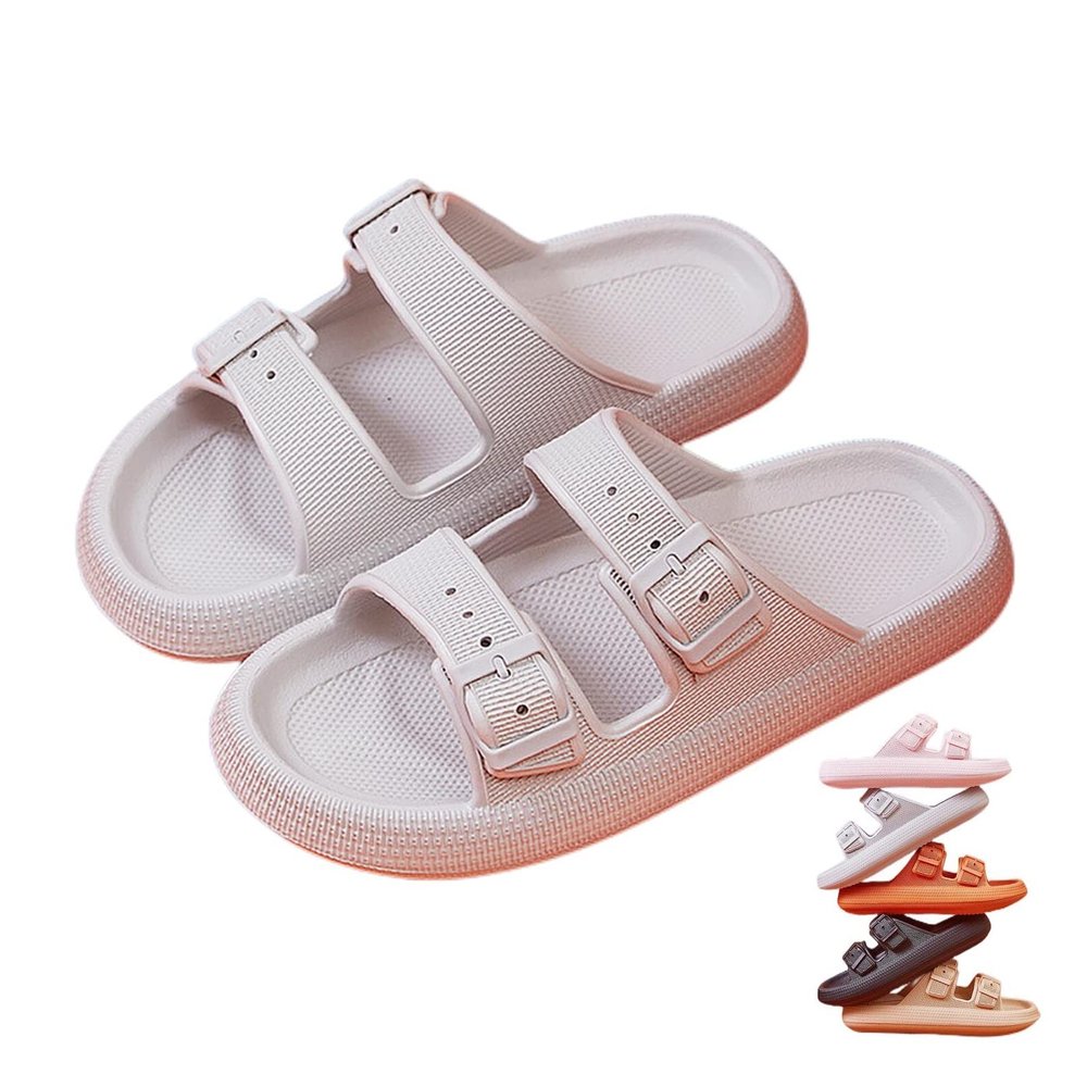 2023 New Pillow Slippers, Sandals for Women and Men, Double Buckle Adjustable Slides, EVA Thick-Soled Sandals (B-Gray, adult, women, numeric_7_point_5, numeric, us_footwear_size_system, medium)