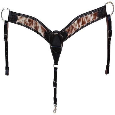 CHALLENGER Western Western Horse Brown Leather Contoured Studded Cowhide Breast Collar 55FK02BR