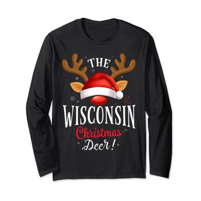 Wisconsin Christmas Deer PJS Xmas Family Matching Long Sleeve T-Shirt