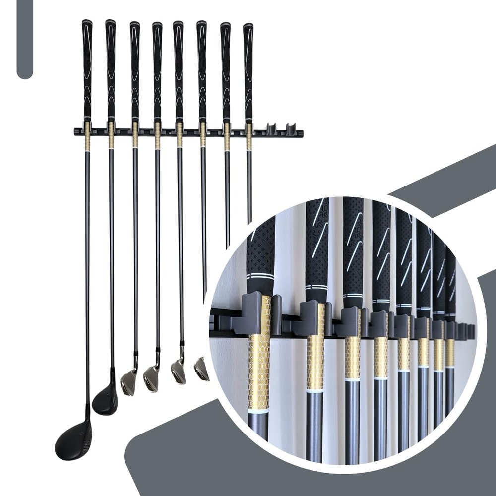 11 Golf Club holders on 24" rack, Wall display, Wall hanger, rack, mount, organizer (Club head up)