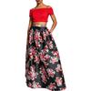 B Darlin Womens Black Sequined Lace Cropped Top Zippered Lined Floral Short Sleeve Off Shoulder Full-Length Party Gown Dress 1 view 1