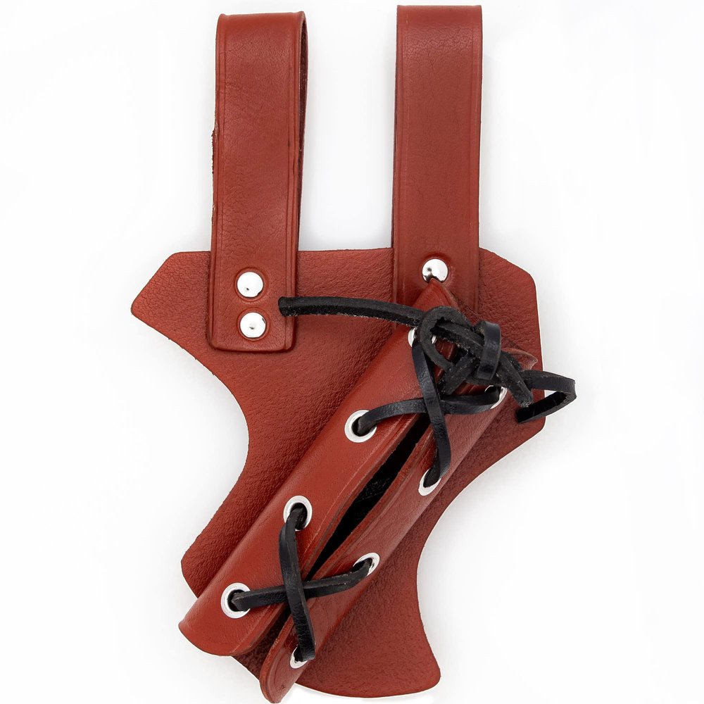 Armory Replicas - Medeival Renaissance Longsword & Shortsword Frog Holster - Genuine Bovine Leather - Left Handed - Maroon w/Black Leather Cord