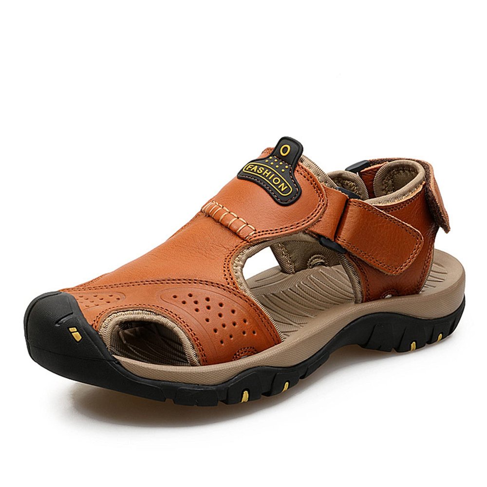 CHUUMEE Men's Sandals Leather Beach Sandals Summer Outdoor Sports Sandals (Red/Brown,8)