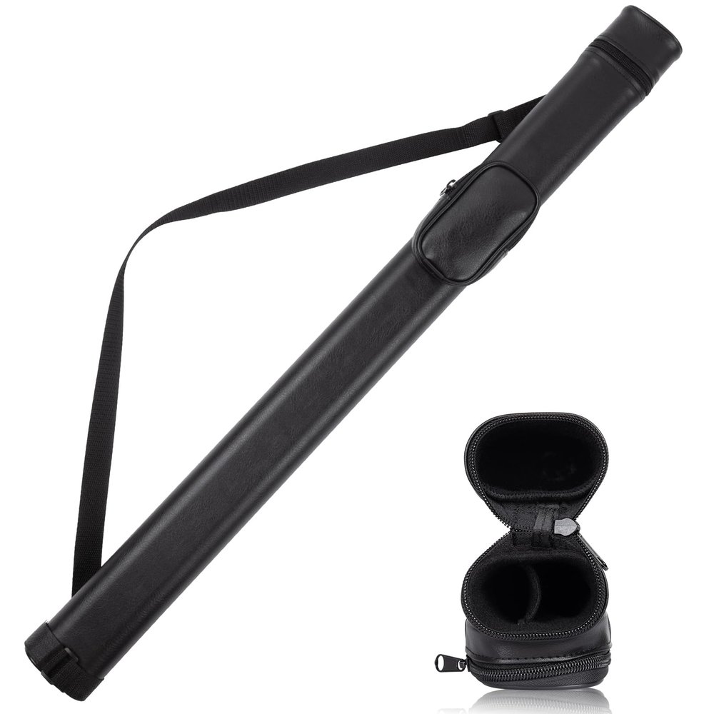 Sinsilvie Billiard Cue Cases,Hard Pool Cue Case,Cue Stick Case 1 Stick 2 Holes,PU Cue Stick Case Bag(Black)