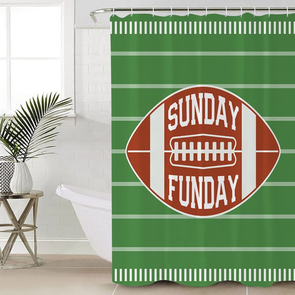 Anzona American Football Waterproof Shower Curtains Set - Extra Long 72 x 78 Inch, Sports Theme Red Green Striped Polyester Fabric Bathroom Curtain with 12 Hooks, Bathroom Accessories, 1 Panel
