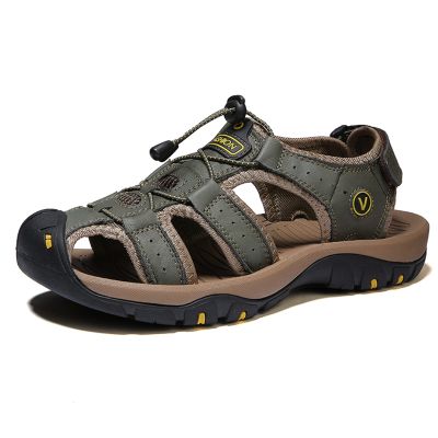 Men's Leather Sandals for Hiking Beach Pedals Water Sports (Green,12)