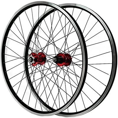 ZECHAO 26/27.5/29in Mountain Bike Wheelset,Disc Brake/V Brake Double Wall Aluminum Alloy Quick Release Alloy Rim 7 8 9 10 11 Speed Cassette Wheelset (Color : Red, Size : 26INCH)