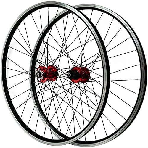 ZECHAO 26/27.5/29in Mountain Bike Wheelset,Disc Brake/V Brake Double Wall Aluminum Alloy Quick Release Alloy Rim 7 8 9 10 11 Speed Cassette Wheelset (Color : Red, Size : 26INCH)