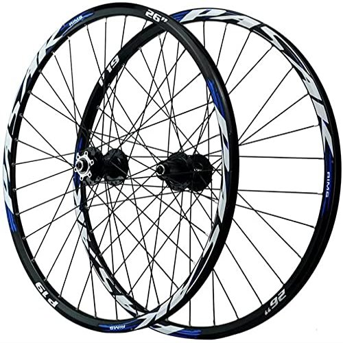 ZECHAO 26/27.5/29" Mountain Bike Wheelset,Disc Brake 7 8 9 10 11 12 Speed 32 Holes Double Walled Aluminum Alloy Quick Releas Bike Wheels Wheelset (Color : Blue, Size : 26INCH)