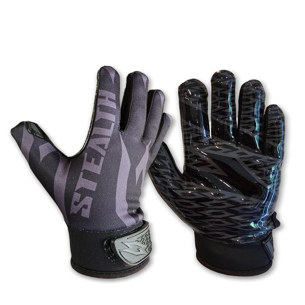 Black Stealth Football Receiver Gloves - Grip Silicone Grip Adult Men Youth Boys Sticky Flag Wide Boost Your Game Pro Durable Battle