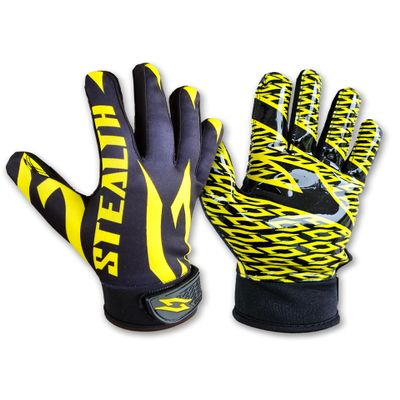 Black Stealth Football Receiver Gloves - Grip Silicone Grip Adult Men Youth Boys Sticky Flag Wide Boost Your Game Pro Durable Battle