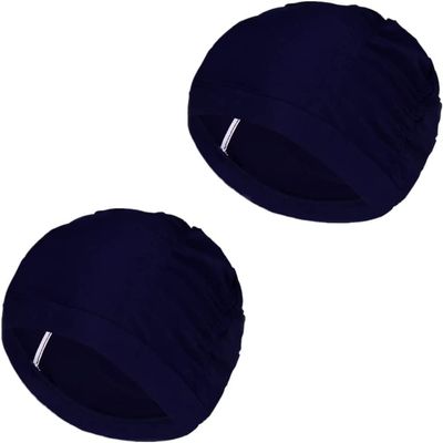 2 Packs Women Swim Cap for Long Hair Pleated Fabric Swimming Cap Elastic Comfortable Bathing Cap Non-Waterproof Nylon Bath Hat Fashion Beach Cap Ears Protection Shower Turban Cap for Ladies Girls