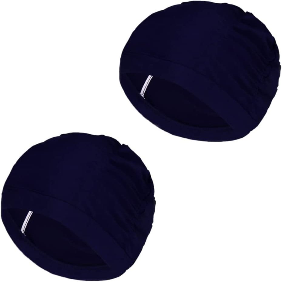 2 Packs Women Swim Cap for Long Hair Pleated Fabric Swimming Cap Elastic Comfortable Bathing Cap Non-Waterproof Nylon Bath Hat Fashion Beach Cap Ears Protection Shower Turban Cap for Ladies Girls