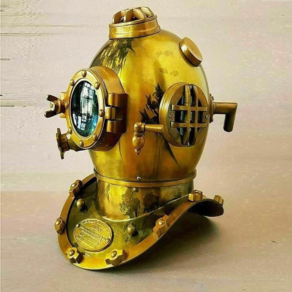 Orca INTERNATIONAL CO.Antiq Old Brass Skuba Diver Helmet, Vintage Quality Collectibles Replica GIF