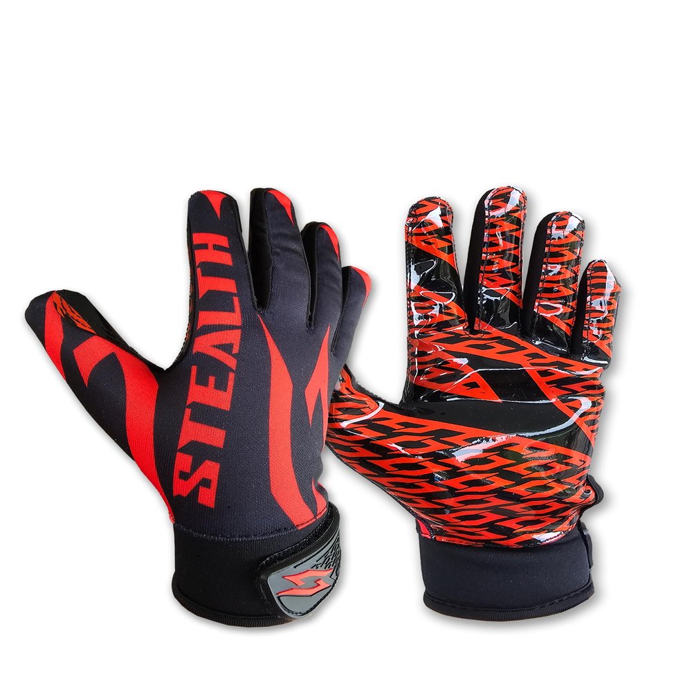 Black Stealth Football Receiver Gloves - Grip Silicone Grip Adult Men Youth Boys Sticky Flag Wide Boost Your Game Pro Durable Battle