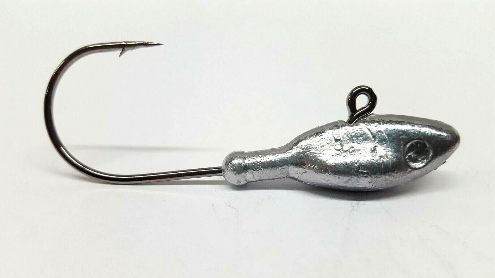 10 H-Minnow Jig Head Striper Walleye Fluke Bass B/N Ultra Point Hook- Unpainted 2oz