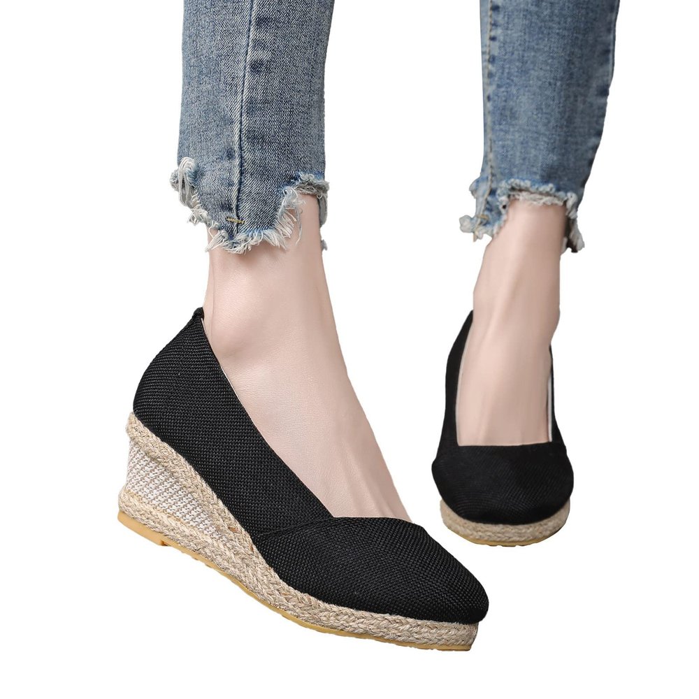 HINDOLA Women's Espadrilles Closed Toe Sandals Ankle Strap Dressy Platform Wedge Sandals Ladies Platform Summer Heels Shoes