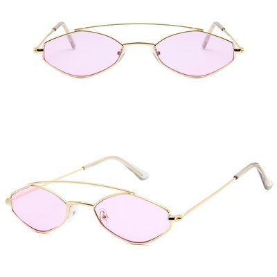HPIRME Women Retro Oval Sunglasses Women Round Small Metal Eye Vintage Tiny mirror Pink lenses Sun Glasses,4,One size