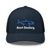Amberjack Saltwater Fish Game Fishing Reef Donkey Embroidered Trucker Cap Snapback Hat Navy view 1