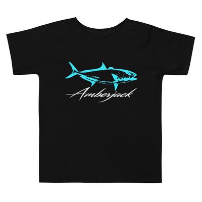 Amberjack Saltwater Fish Game Fishing Reef Donkey Embroidered Toddler Short Sleeve Tee Black