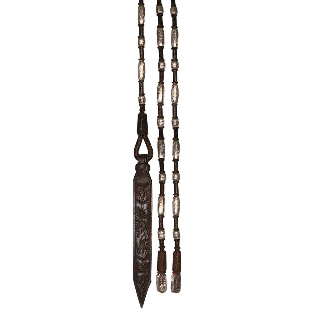 Double S Silver Plated Barrel/Ball Ferrule Direct Contact Romel Reins for Horses 24 oz. | Color Chocolate | Enhanced Horse Control | Hand-Braided Rawhide | Silver Accents | Promotes Proper Drape