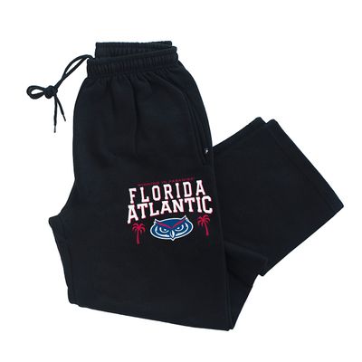 CornBorn Florida Atlantic Sweat Pants - Premium Fleece FAU Logo Winning in Paradise - Black - Medium