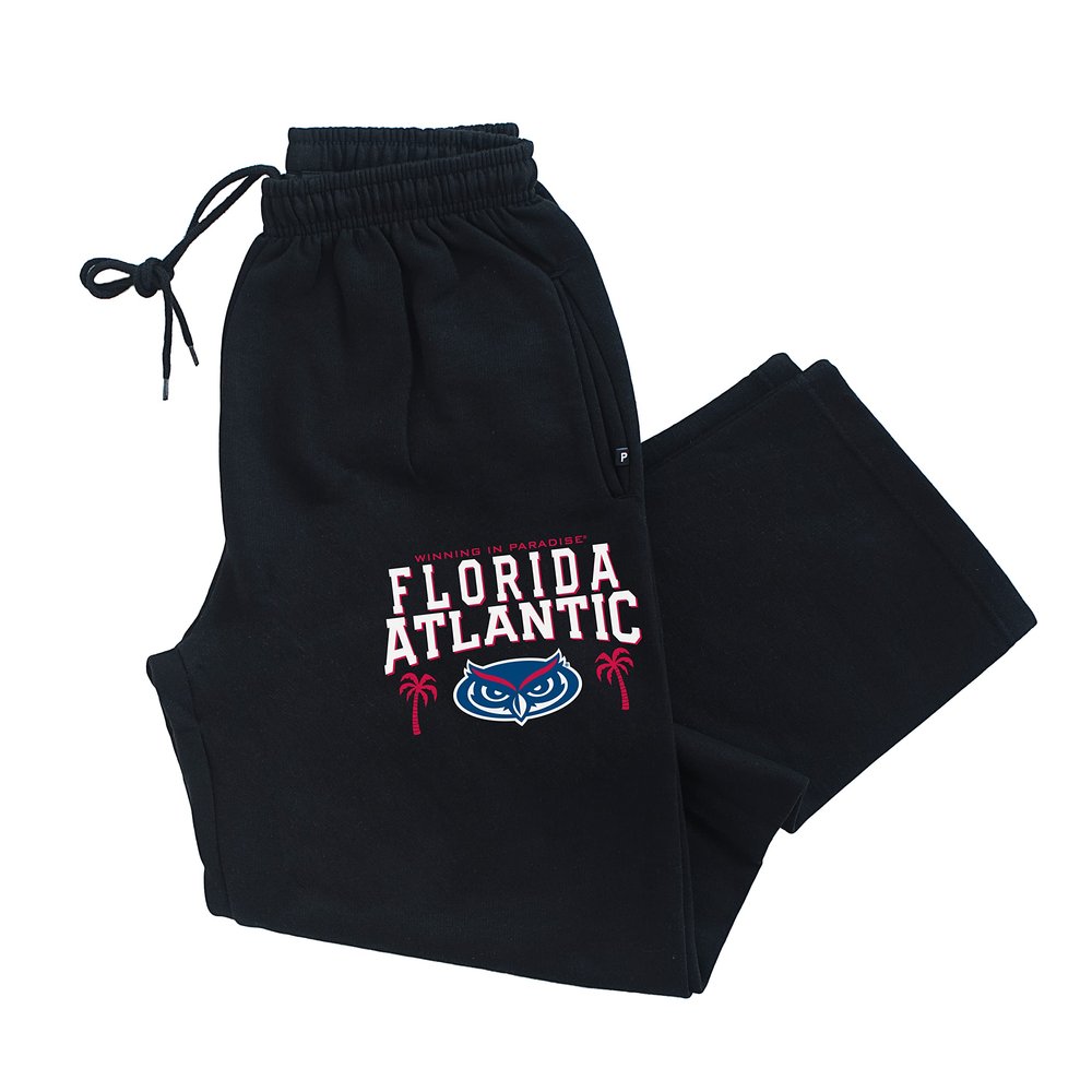 CornBorn Florida Atlantic Sweat Pants - Premium Fleece FAU Logo Winning in Paradise - Black - Medium