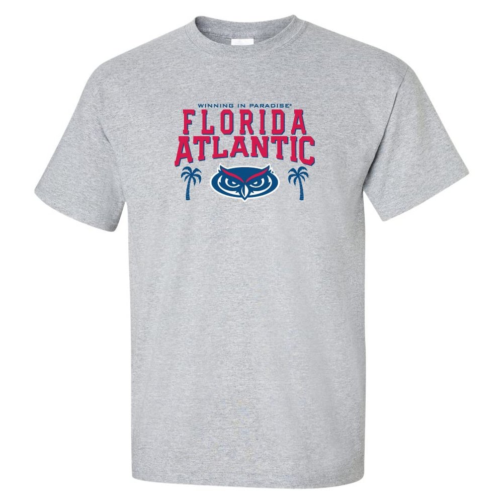 CornBorn Florida Atlantic Owl T Shirt - FAU Owl T Shirt - FAU Logo Winning in Paradise - Gray - 2X-Tall