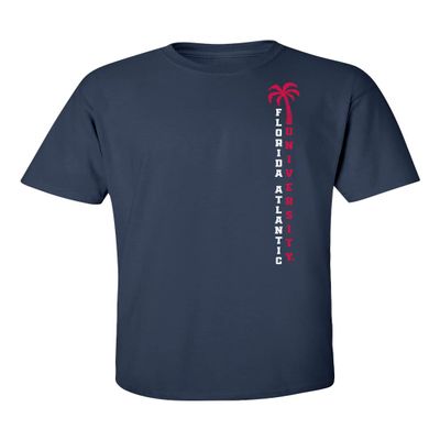 CornBorn Florida Atlantic Owl T Shirt - FAU Owl T Shirt - FAU Vertical Palm Tree - Navy Blue - Large