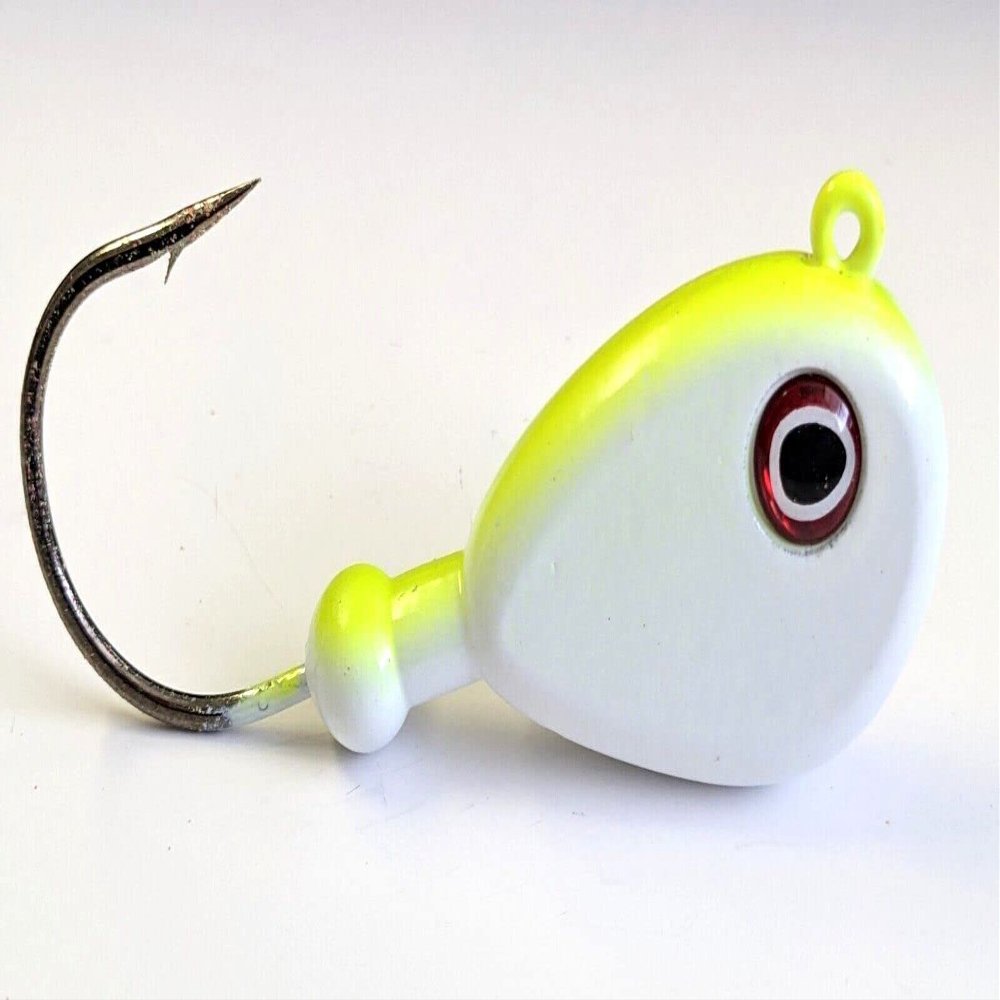 10 "Bean Jig Head Flathead Blackfish Fluke Lure B/N Ultra Point Hook - Wh/Char 1oz
