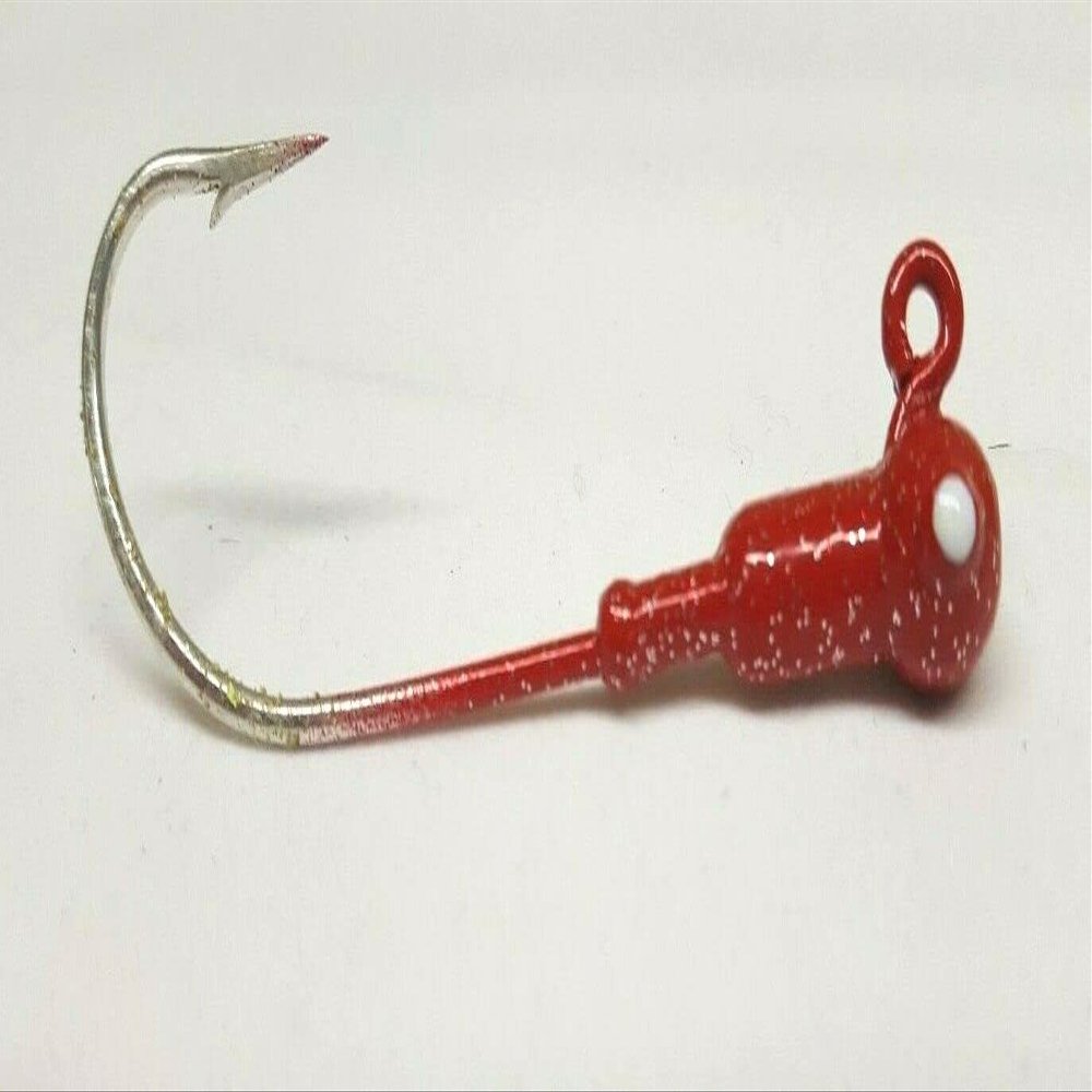 10 "Popeye Jig Heads Striped Bass Grouper Lure Mustad Forged Saltwater Hook-Red 1/4oz