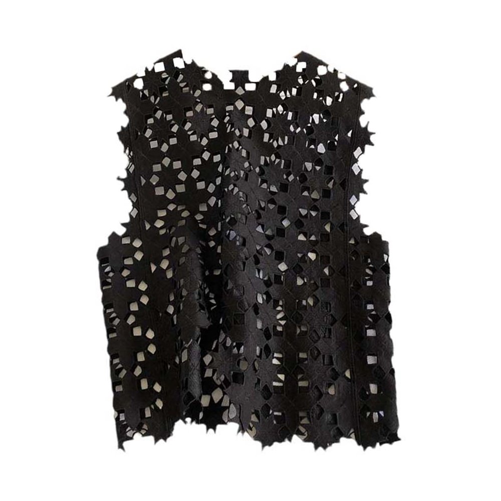 JXQXHCFS Women Cotton Crochet Lace Tops Pattern Sleeveless Openwork Casual Loose Vest French Style Pointelle Knit Tops STYLE3 BLACK One Size