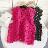 JXQXHCFS Women Cotton Crochet Lace Tops Pattern Sleeveless Openwork Casual Loose Vest French Style Pointelle Knit Tops STYLE3 BLACK One Size view 3