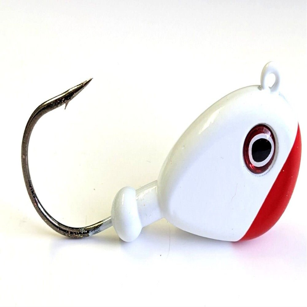 10 "Bean Jig Head Flathead Taug Bass Fluke Lure B/N Ultra Point Hook - WH/RD 5oz