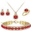 Paxuan Crystal Rhinestone Wedding Jewelry Sets Bridal Pendant Necklace Stud Earrings Link Bracelets Rings Set for Women (Gold Plated Red Cubic Zirconia) view 1