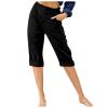 Uillui Women's Lounge Pants Loose Fit High Waist Straight Pants Summer Comfy Cotton Linen Slacks Folded Hem Cropped Trousers Black view 1