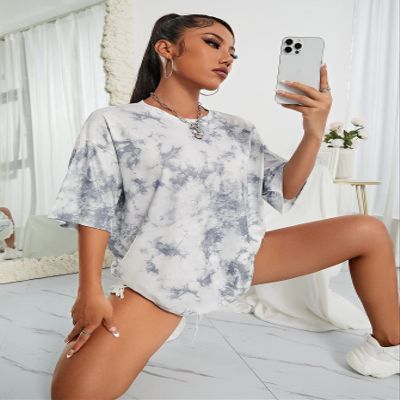 Women's T-Shirt Tie Dye Drop Shoulder Oversized Tee for Women JIAOJIE (Color : Multicolor, Size : Small)