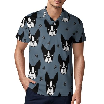 Boston Terrier Dogs Men's Polo Shirts Short Sleeve Sports Golf Shirt Casual T-Shirt Tee Tops XL