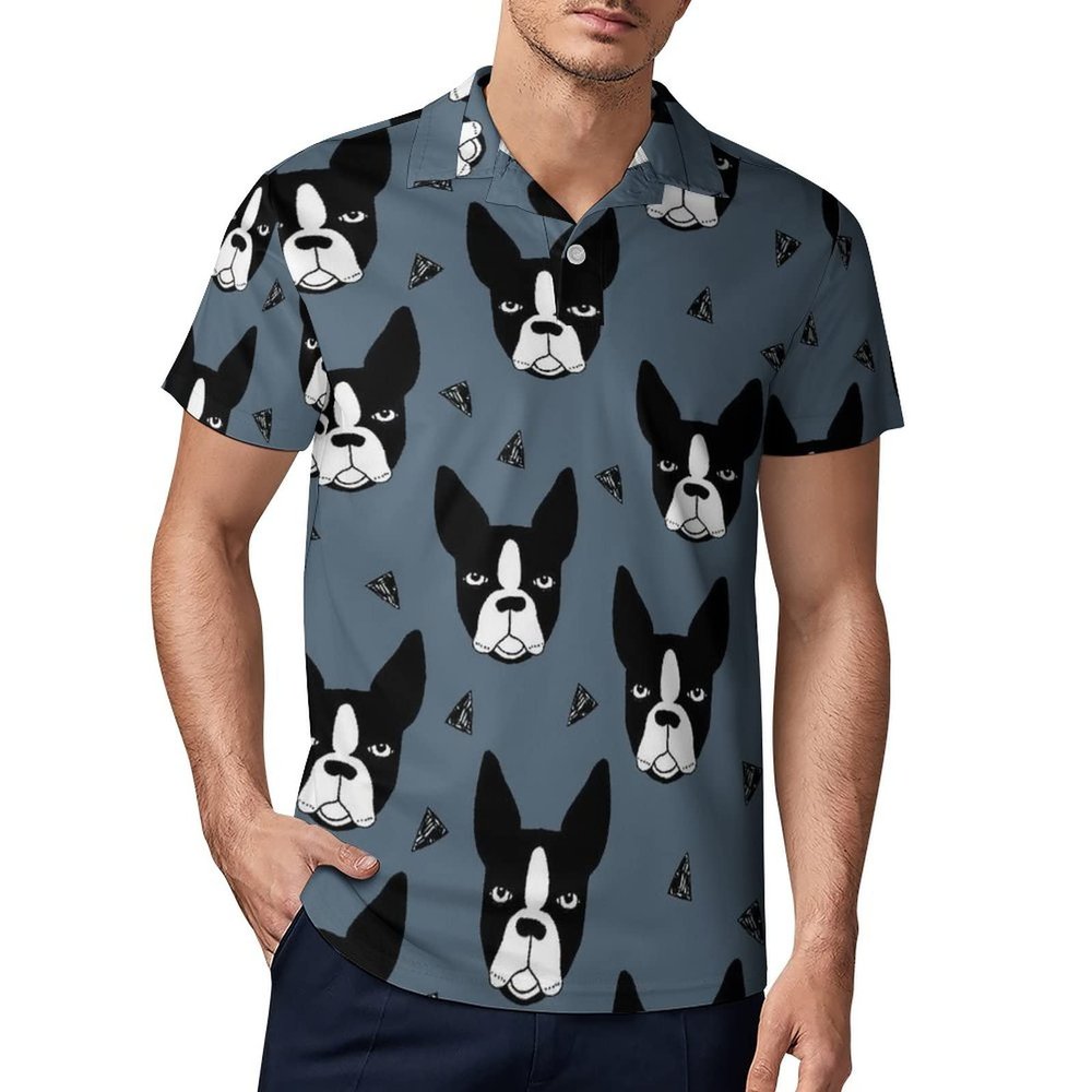 Boston Terrier Dogs Men's Polo Shirts Short Sleeve Sports Golf Shirt Casual T-Shirt Tee Tops XL