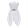 FEESHOW Girls Kids Shiny Sleeveless Asymmetrical Lyrical Dance Dress Ballerina Ballet Dancewear Performance Costumes Light Pink 16 Years view 4