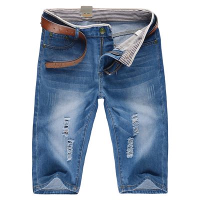 Men's Ripped Summer Denim Shorts Straight Fit Stretch Classic Jean Shorts Slim Washed Short Pants with Hole (Light Blue,31)