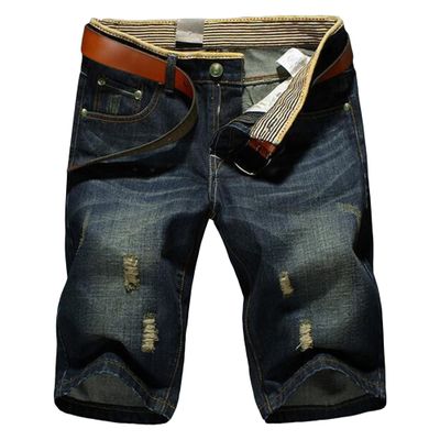 Men's Ripped Summer Denim Shorts Straight Fit Stretch Classic Jean Shorts Slim Washed Short Pants with Hole (Dark Blue,38)