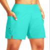 G Gradual Women's 7" Long Swim Board Shorts High Waisted Quick Dry Beach Swimming Shorts for Women with Liner Pockets(Cyan,XXL) view 1