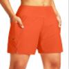 G Gradual Women's 7" Long Swim Board Shorts High Waisted Quick Dry Beach Swimming Shorts for Women with Liner Pockets(Orange,3XL) view 1